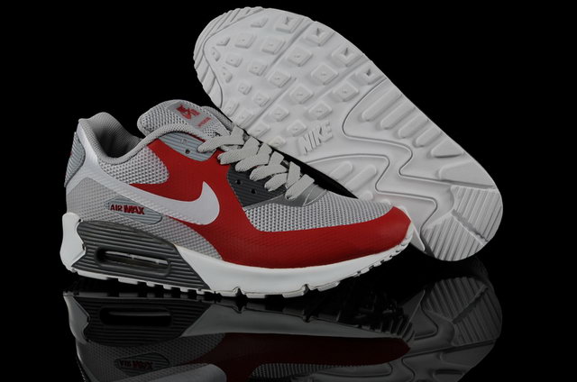 Nike Air Max 90 Hyperfuse Grey Sport Red Shoes - Click Image to Close